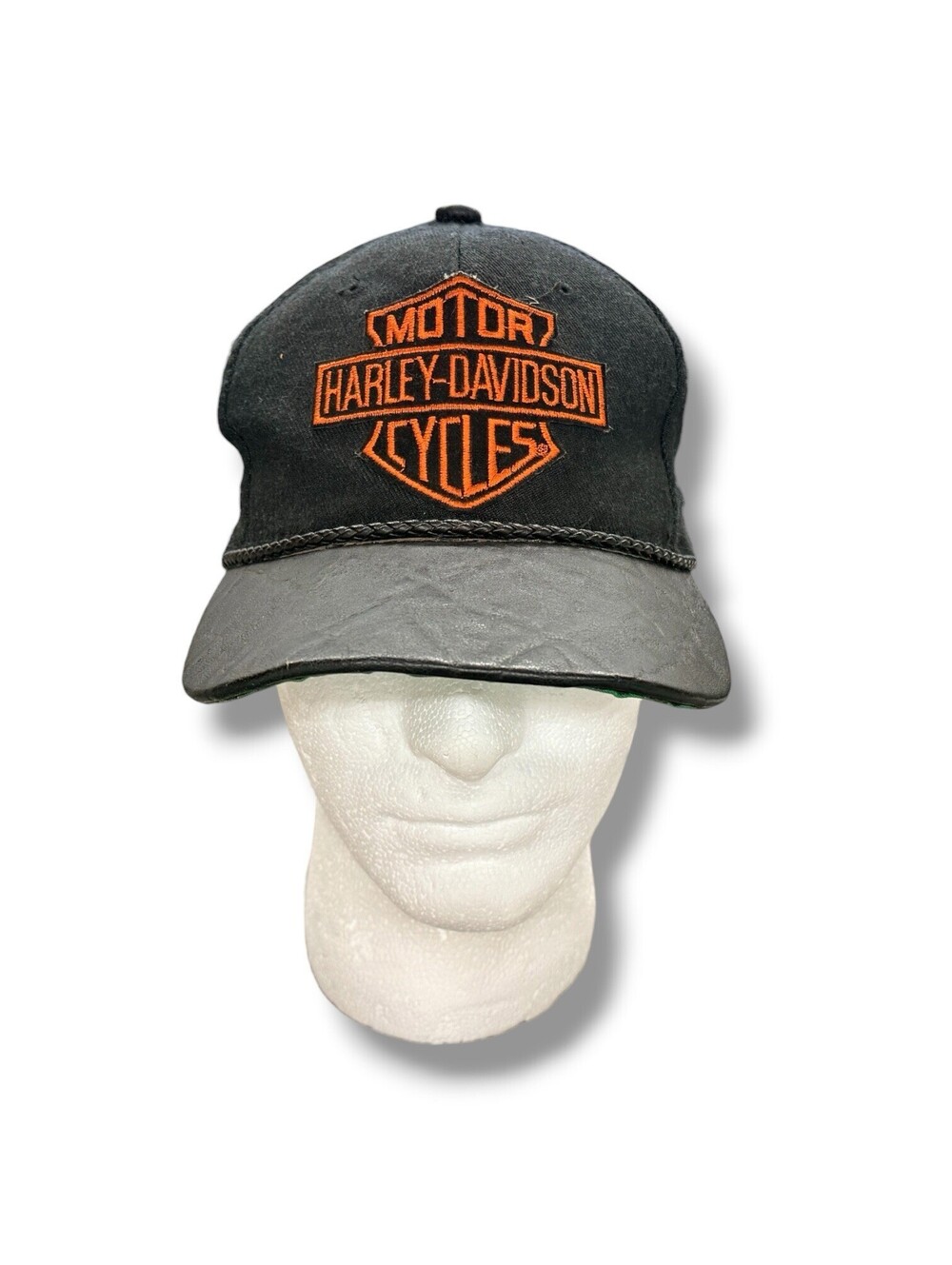 Vintage Harley Davidson Snapback Hat Leather Strap Black Orange Cap USA